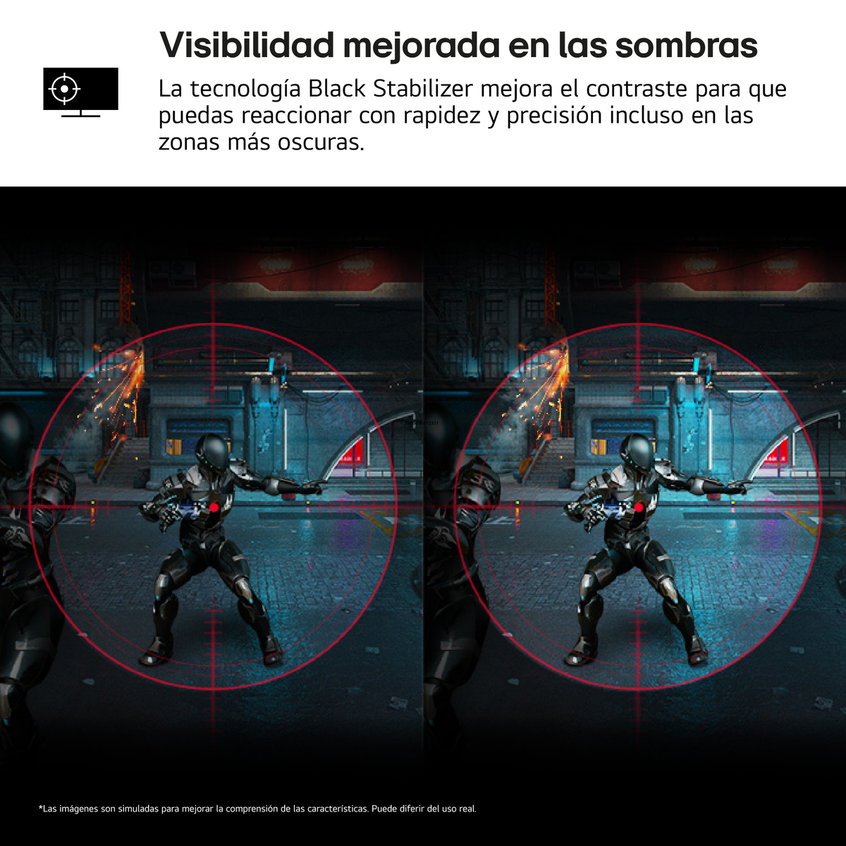 Dwie postacie celujące z broni w czerwonym okręgu na czarnym tle. Tekst o kontraście.