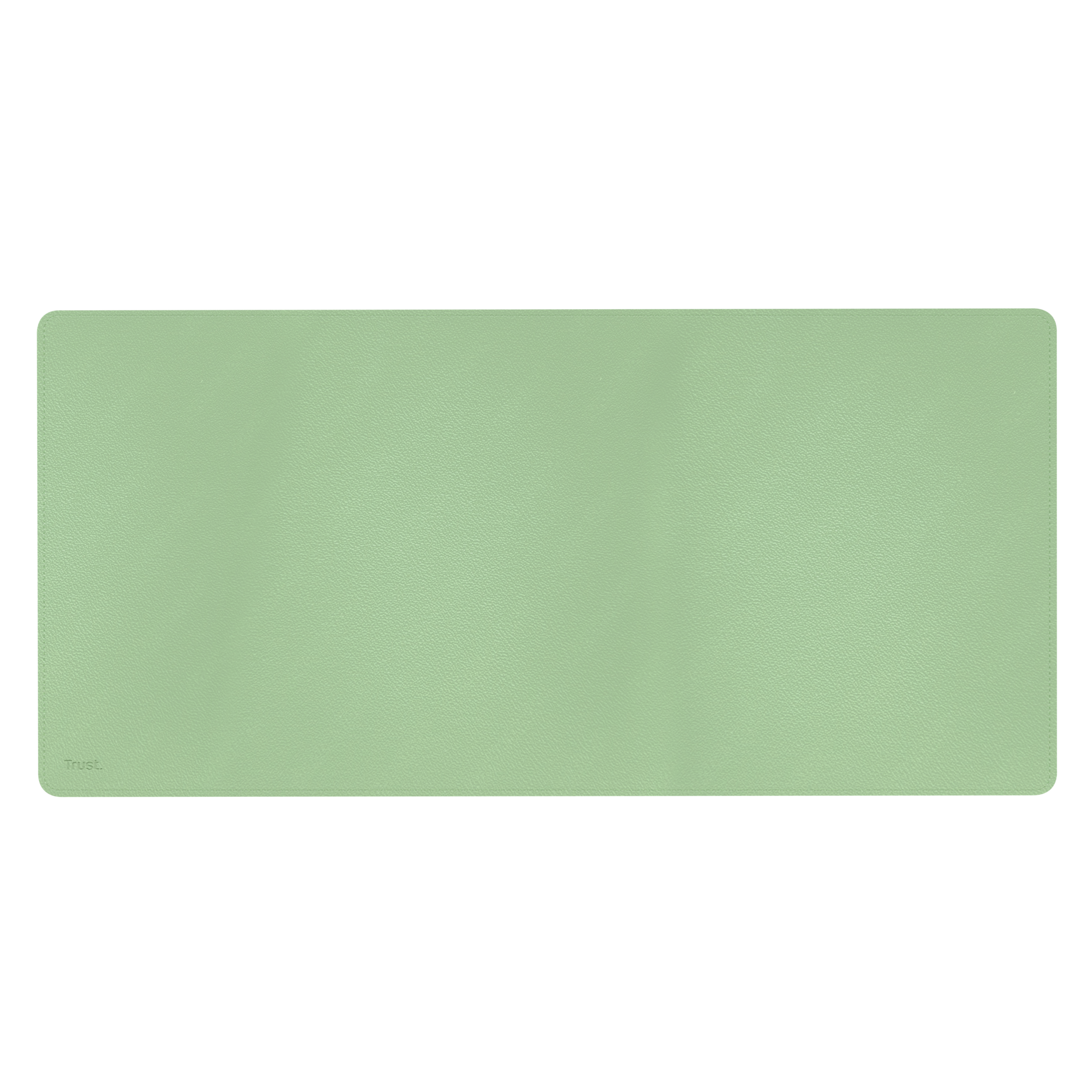 A rectangular, light-green desk mat on a black background. The mat has rounded corners.