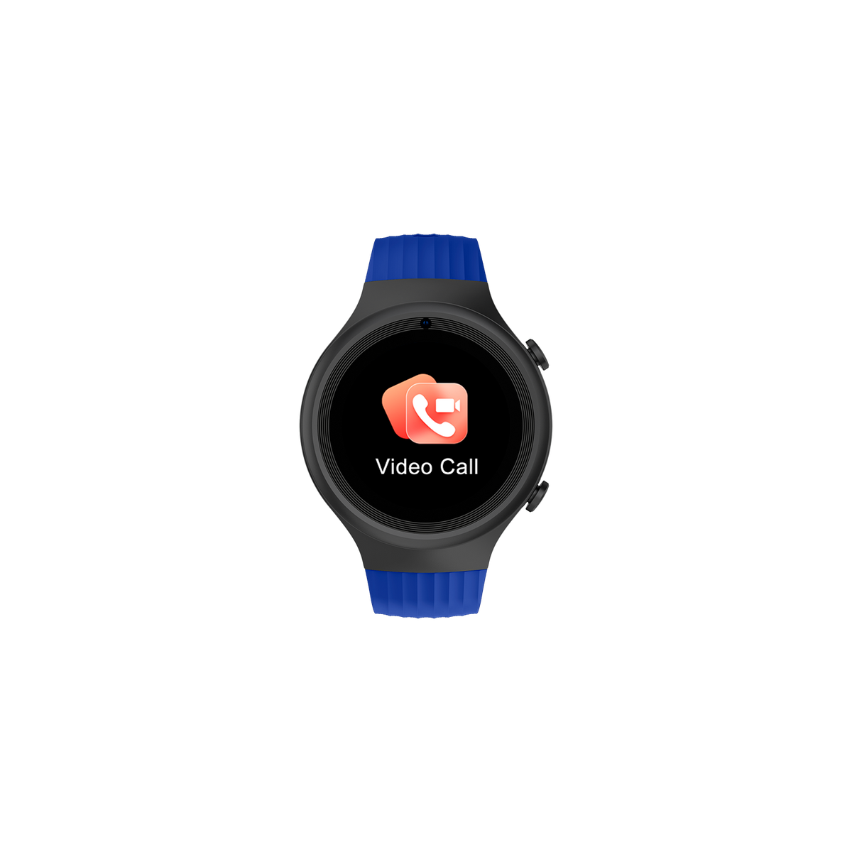 Smartwatch mit Videoanruf-Symbol. Schwarzer Hintergrund.