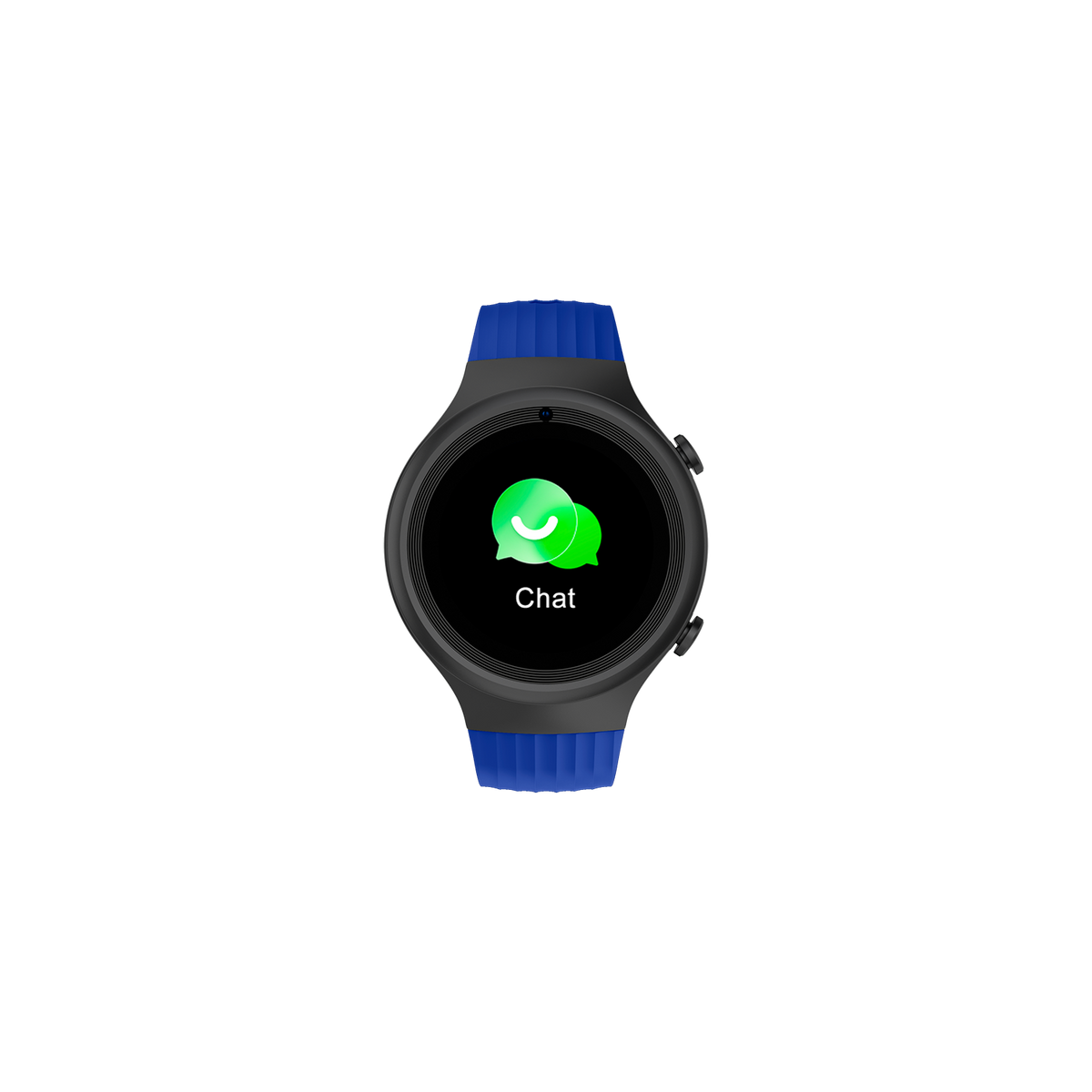 Smartwatch mit Chat-Blasen-Symbol. Schwarzer Hintergrund.