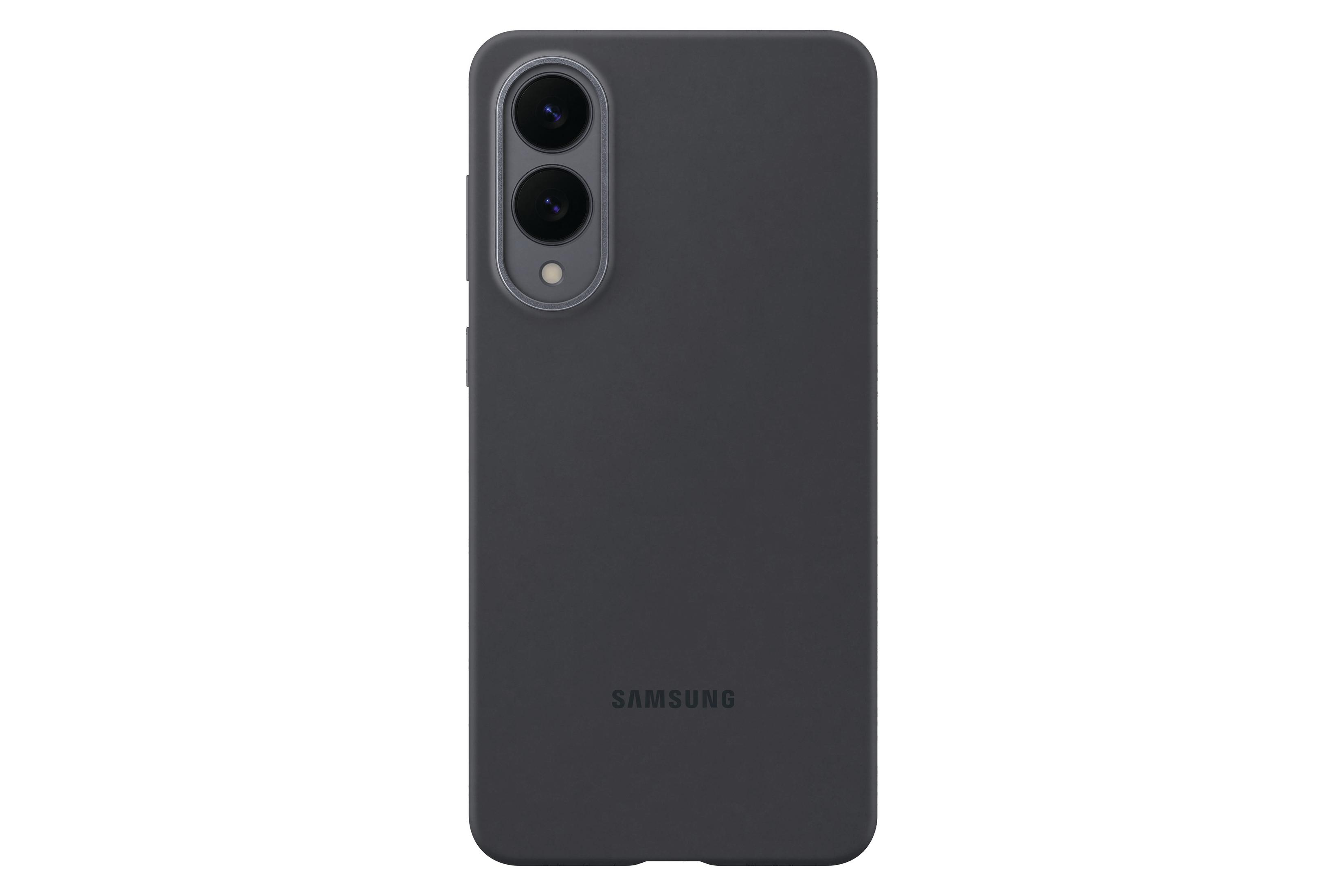 Telefono grigio scuro, vista posteriore, con lenti della fotocamera.
