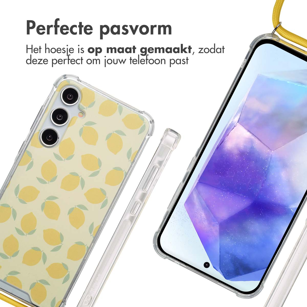 Coque avec des citrons sur un téléphone, gros plan.