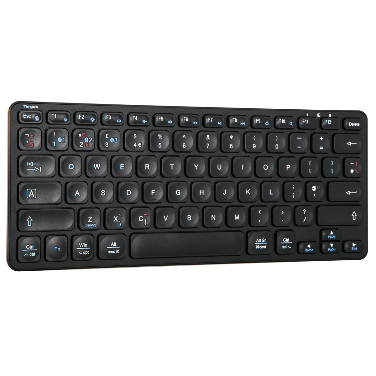 Teclado Targus negro, compacto. Diseño QWERTY completo. Incluye teclas de función. Sin cable.