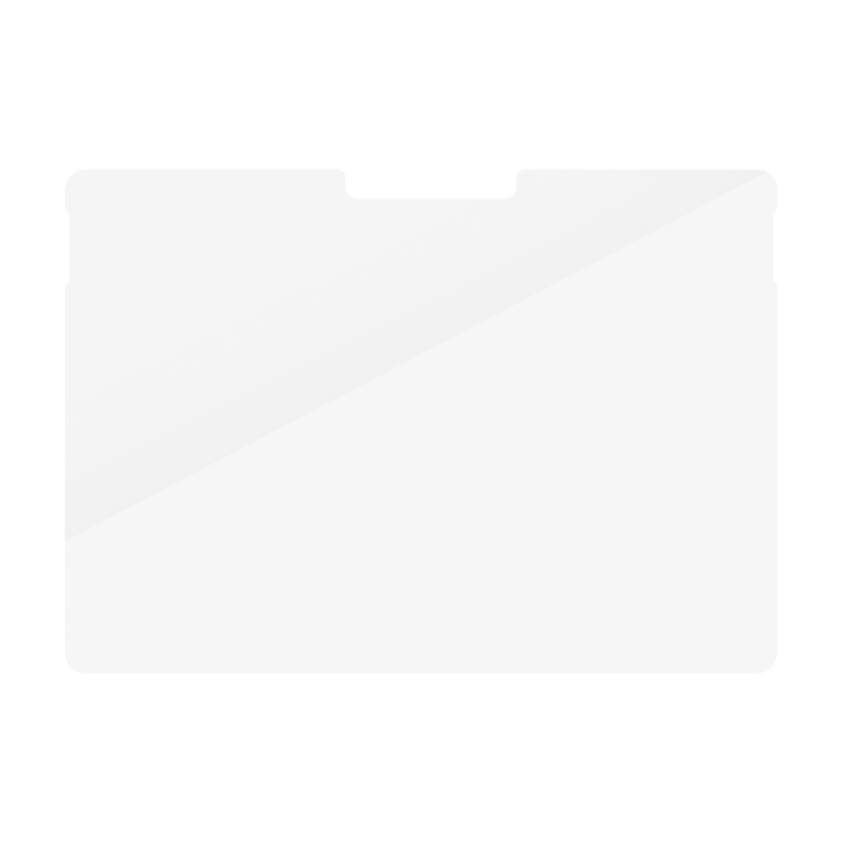 Transparent screen protector with a cutout for a tablet camera, on a white background.