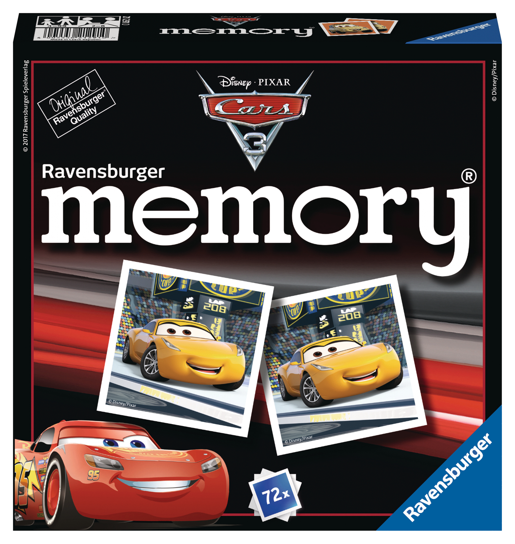 Ravensburger Memory-Spielbox mit zwei gelben Cars 3 Autos.