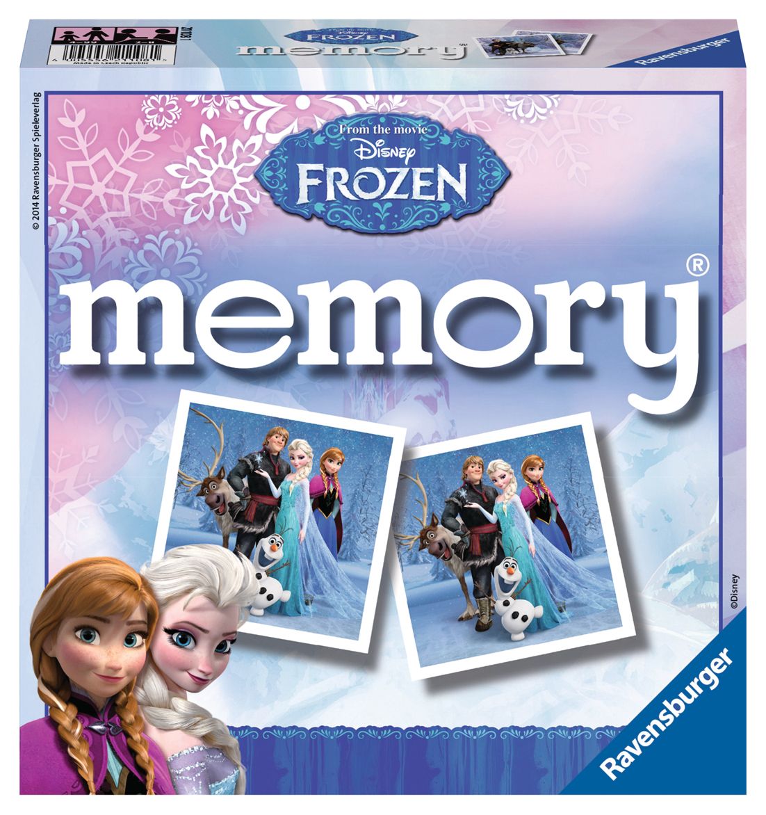 Frozen Memory Spielbox mit Anna, Elsa Bildern und Spielsteinen.