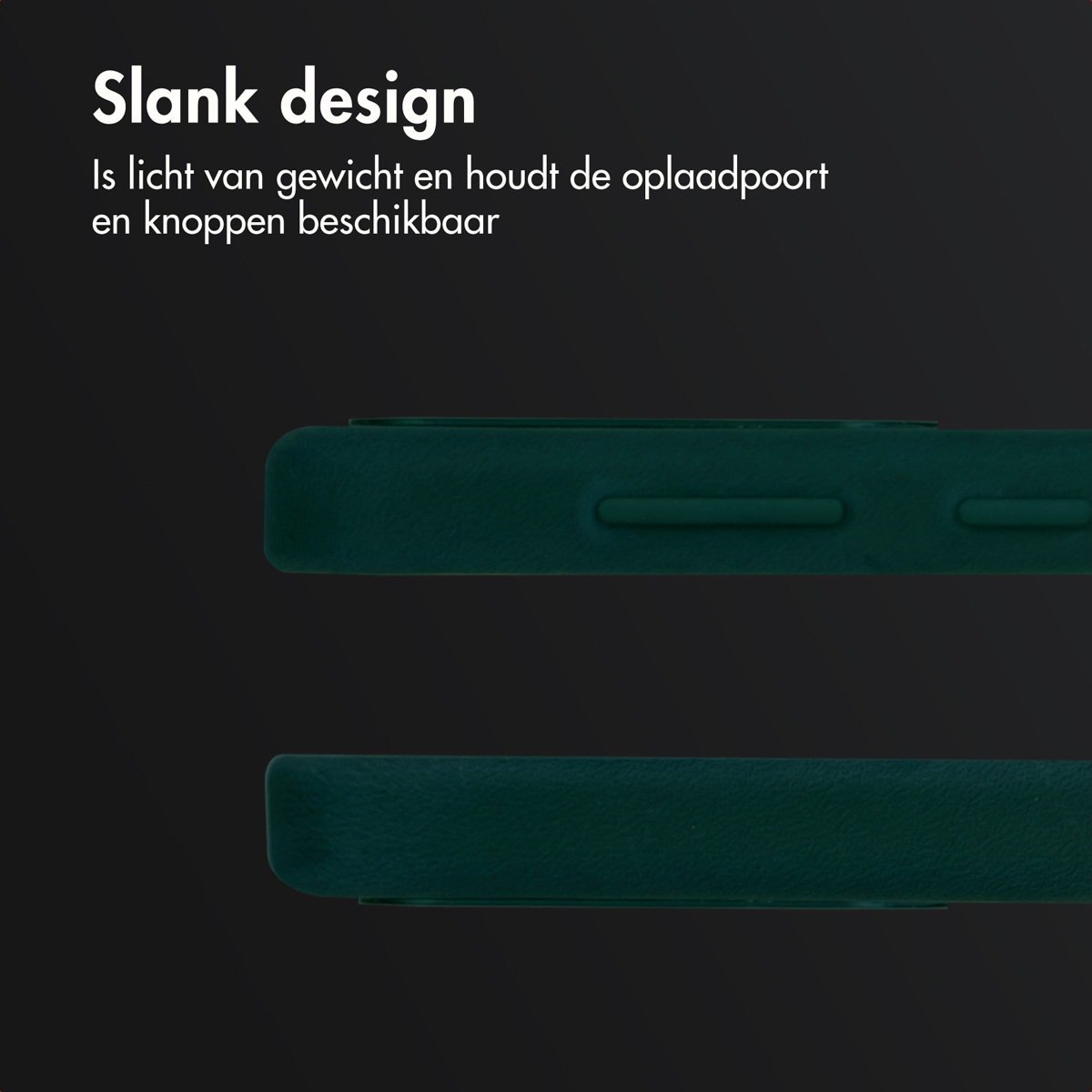 Gros plan d'une coque de téléphone montrant les boutons et les ports. Elle est légère.