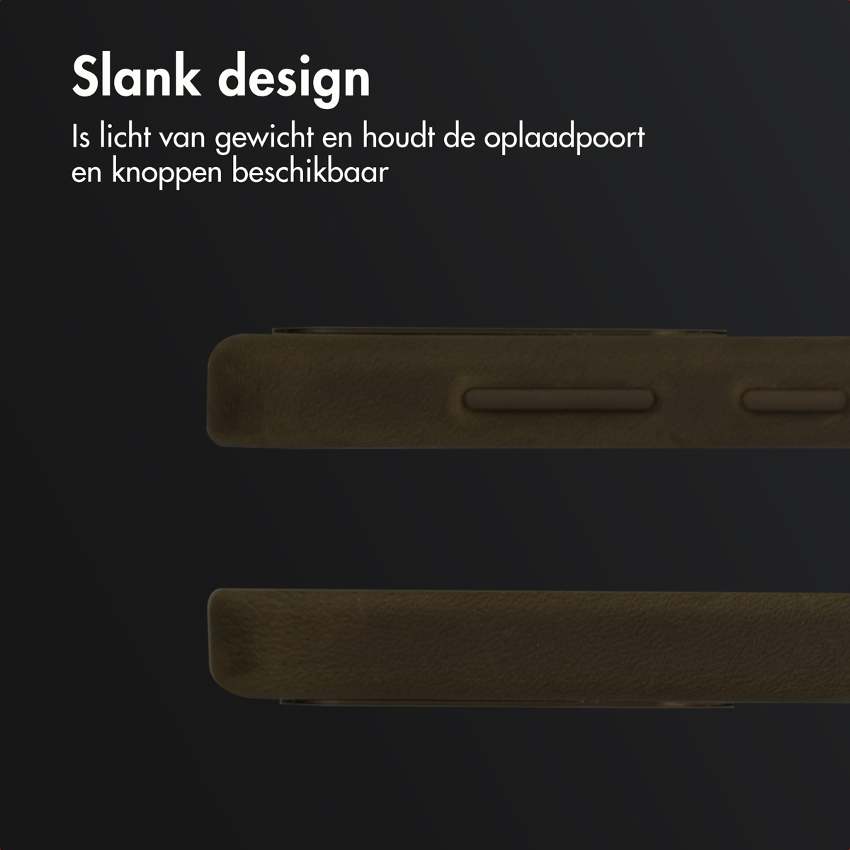 Close-up van een telefoonhoesje met knoppen en poorten. Het is licht van gewicht.
