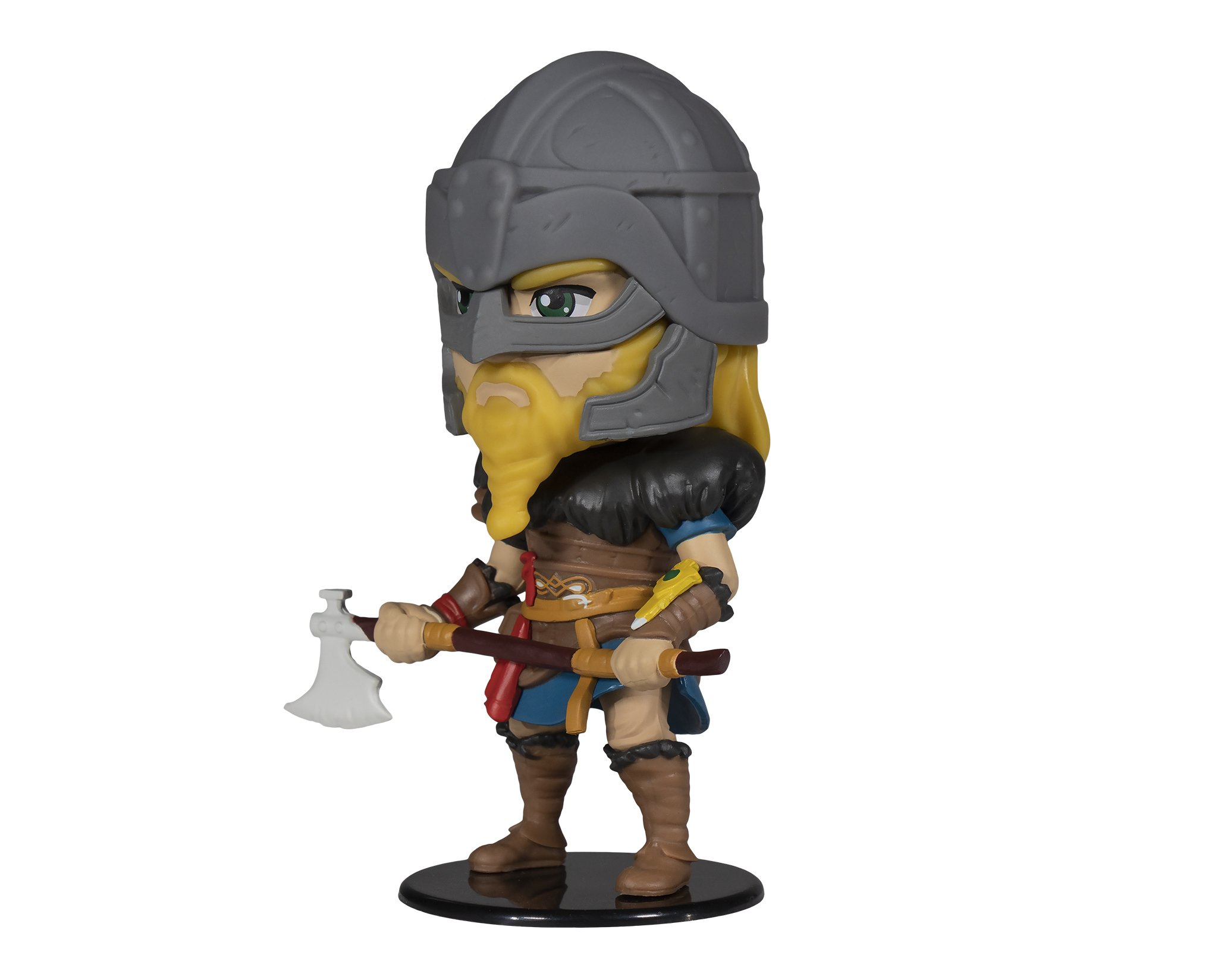 Ein Wackelkopf eines Wikingers mit Helm und Axt. Er hat blondes Haar und einen Bart.