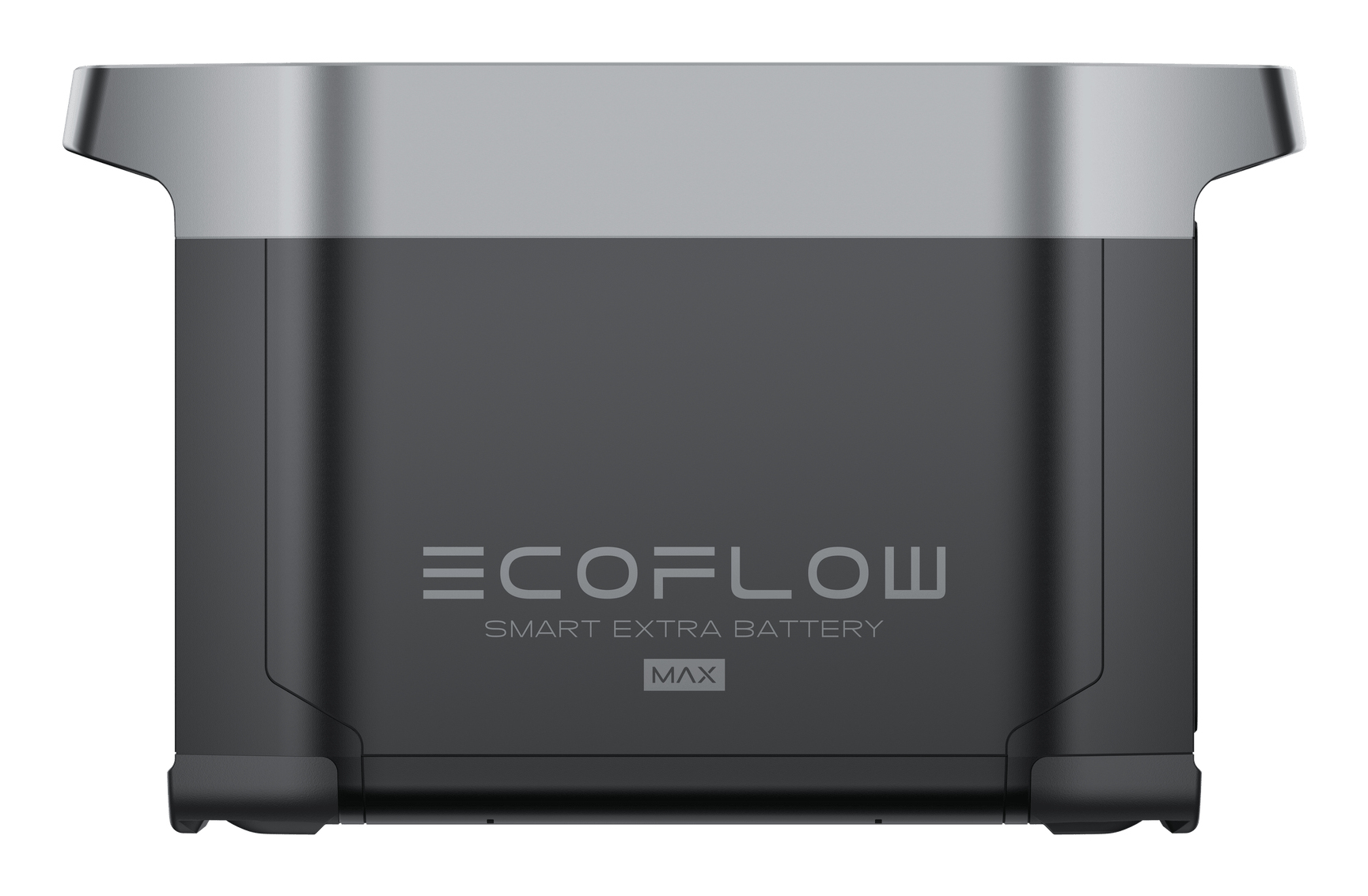 Grau-schwarzes EcoFlow-Batteriepack mit Logo und Text.