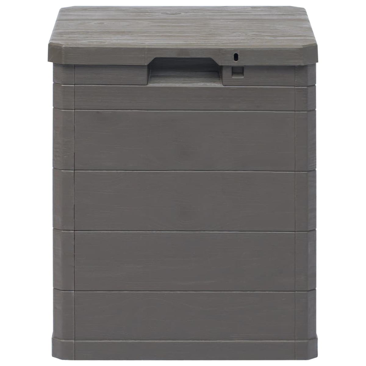 Eine graue Aufbewahrungsbox mit Deckel und Griff.