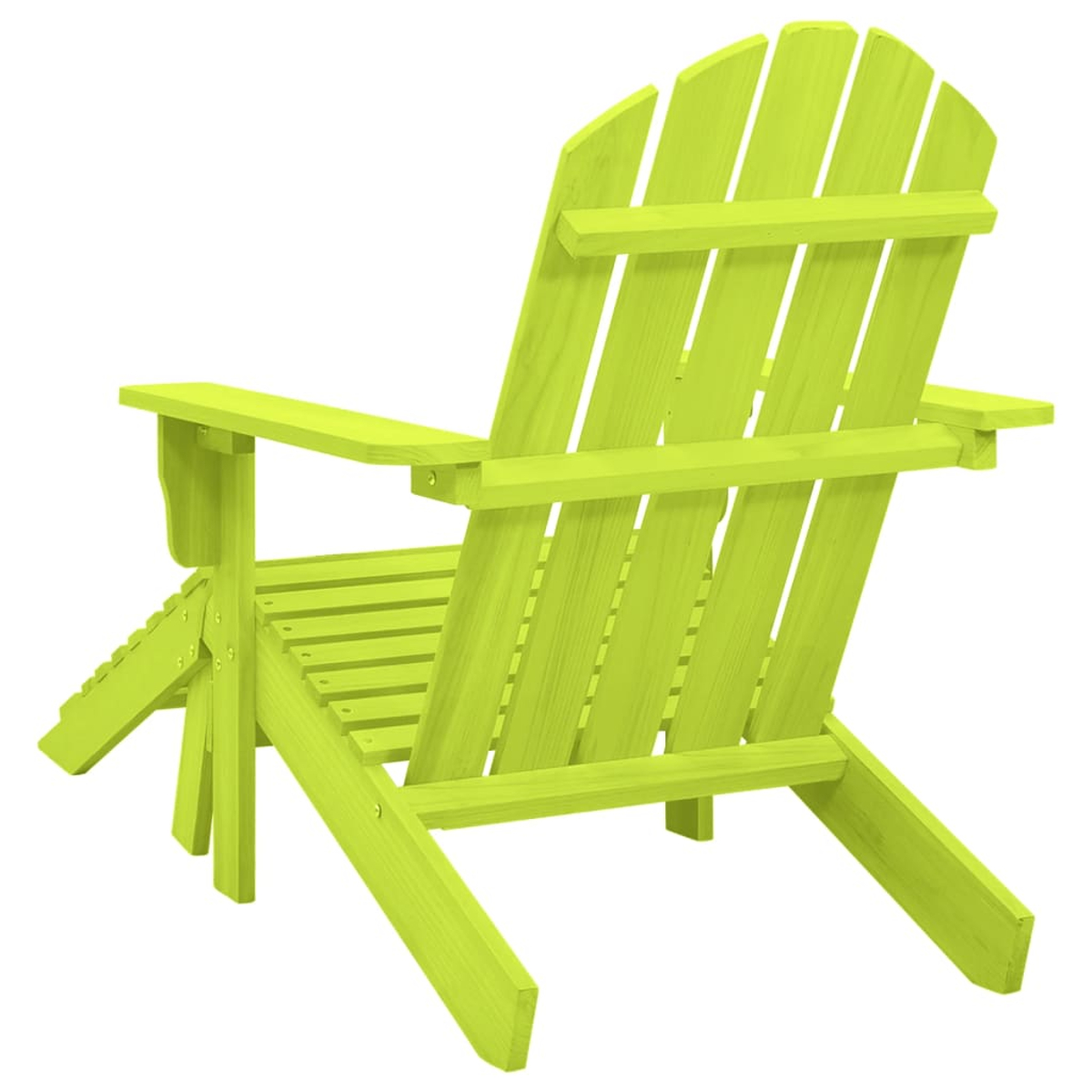 Limettengrüner Adirondack-Stuhl aus Holz, Rückansicht, mit Armlehnen.