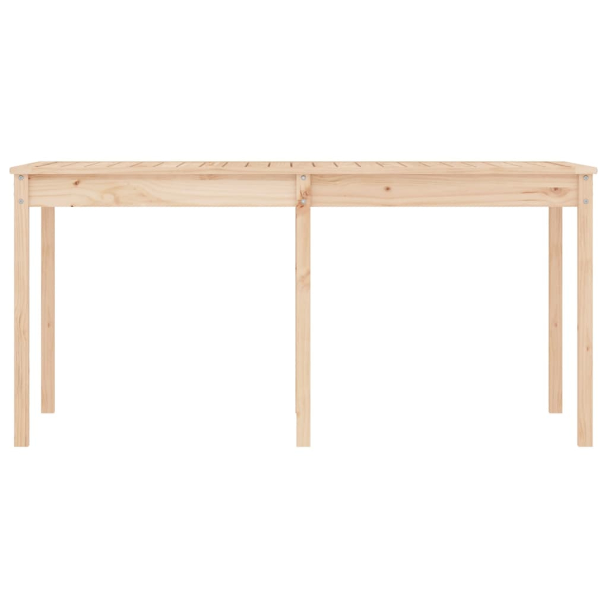 Ein langer Holztisch ohne Gegenstände darauf.