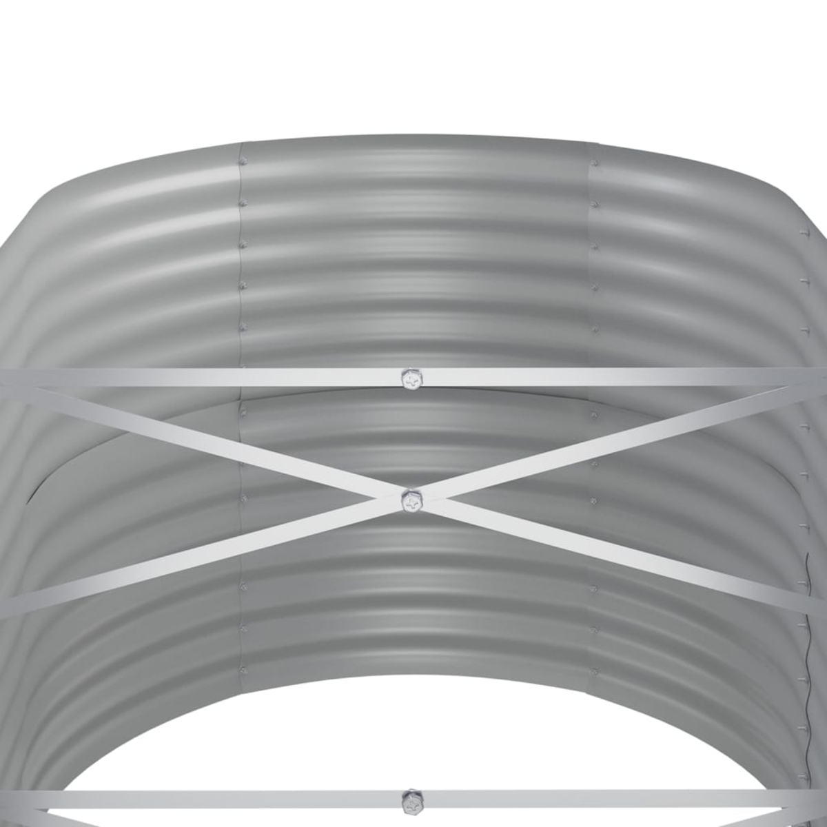 Metallbogenstruktur mit Wellendesign und sichtbarer Stütze.