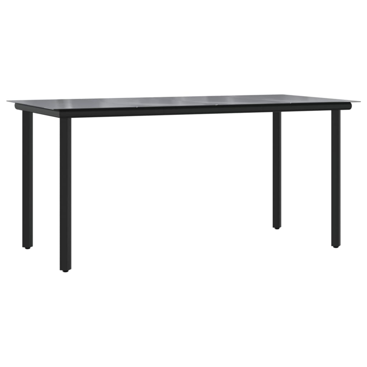 Tavolo in metallo nero con piano nero.