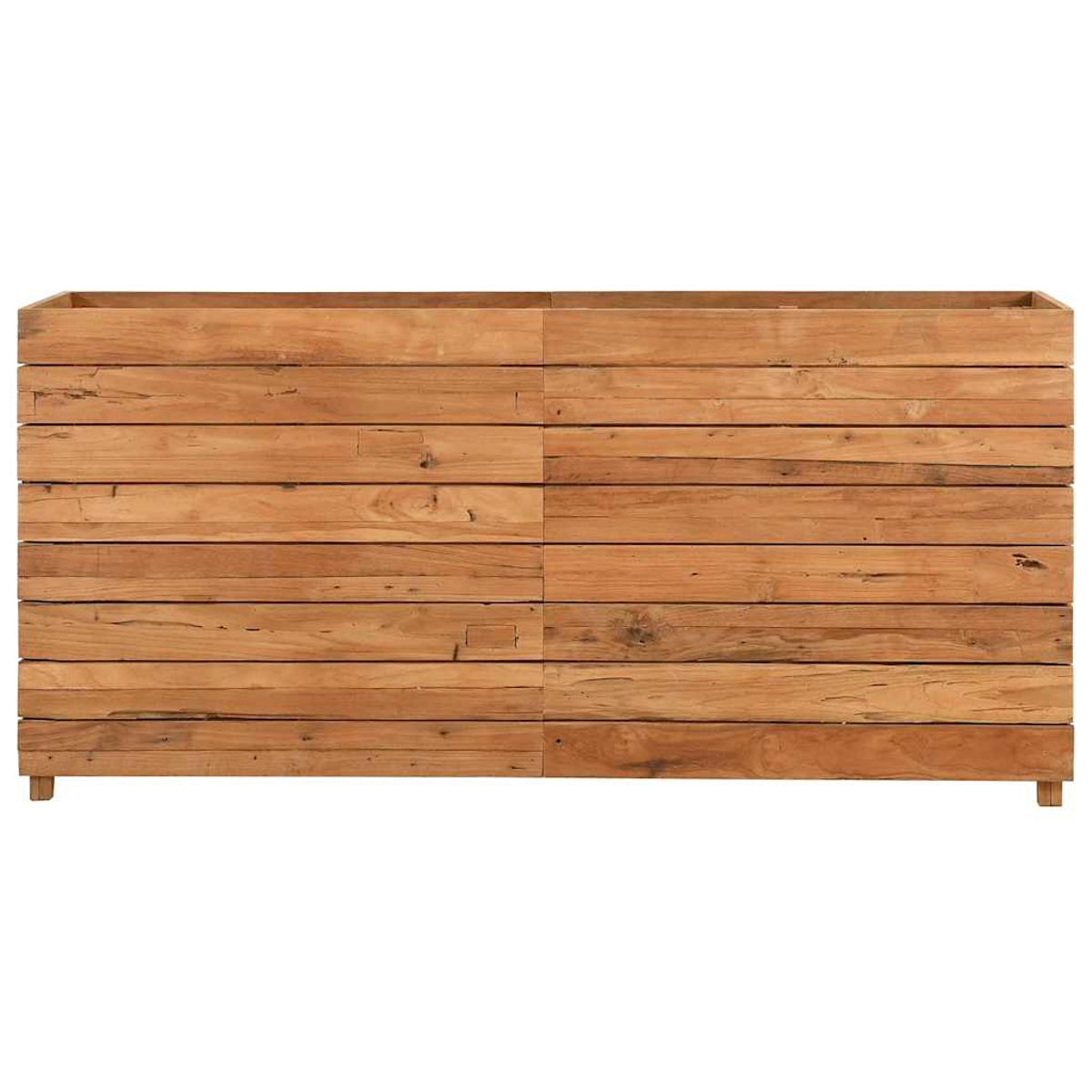Ein Holzpflanzer mit vielen horizontalen Brettern.