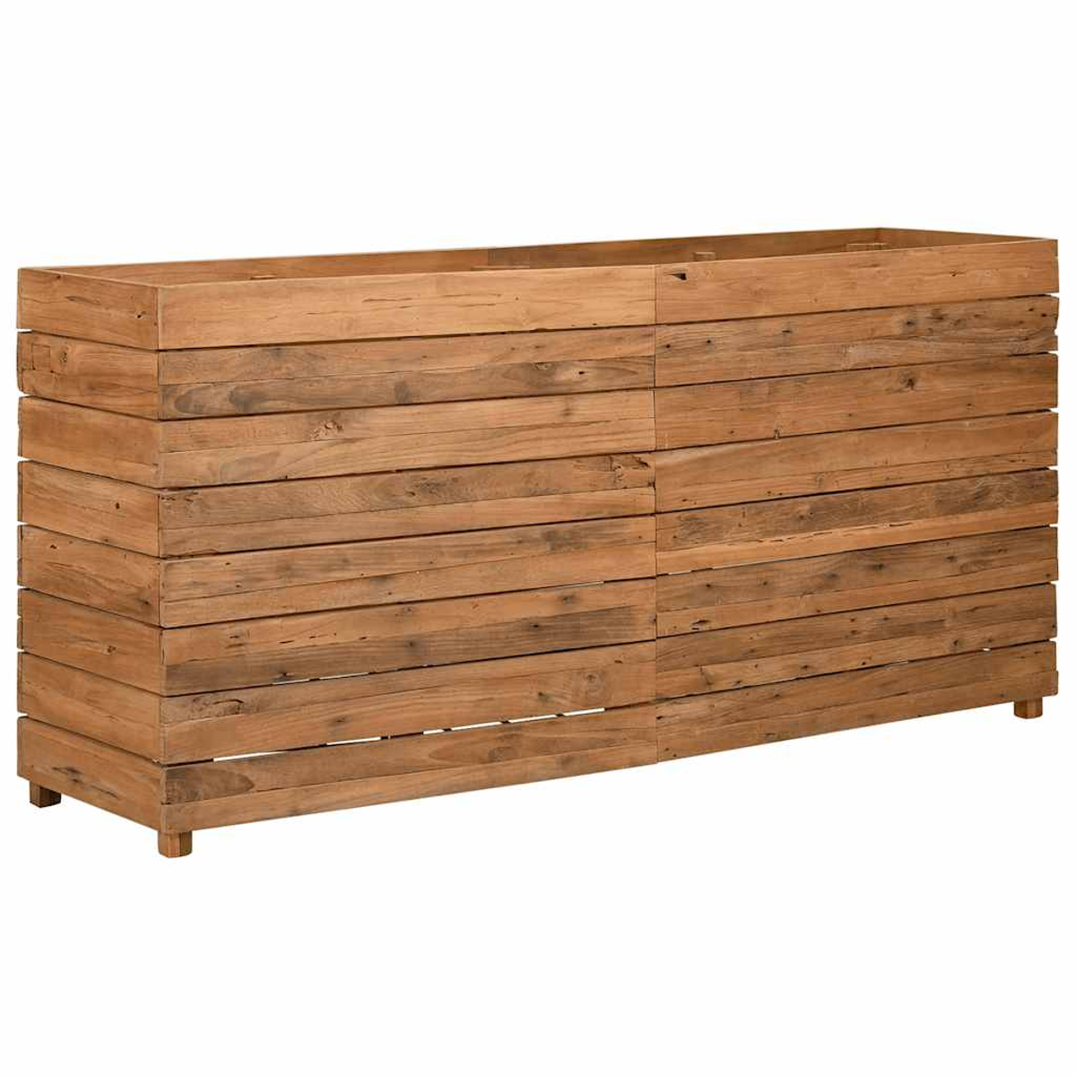 Ein Holzpflanzer mit vielen horizontalen Brettern.
