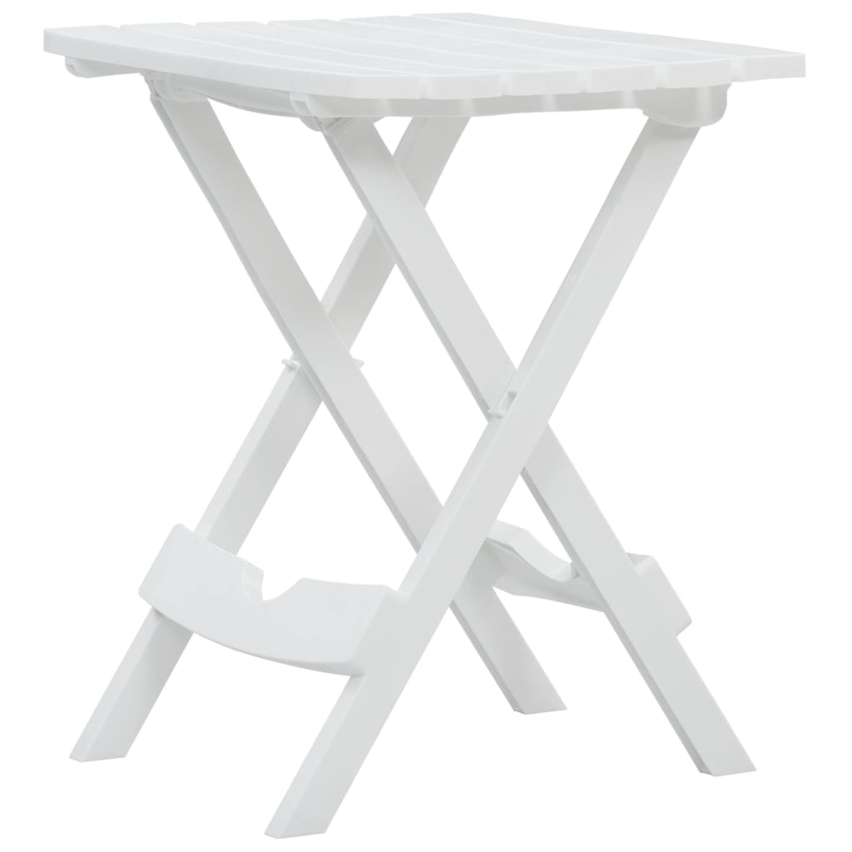 Weißer Klapptisch mit Lattenrost und Kreuzbein.