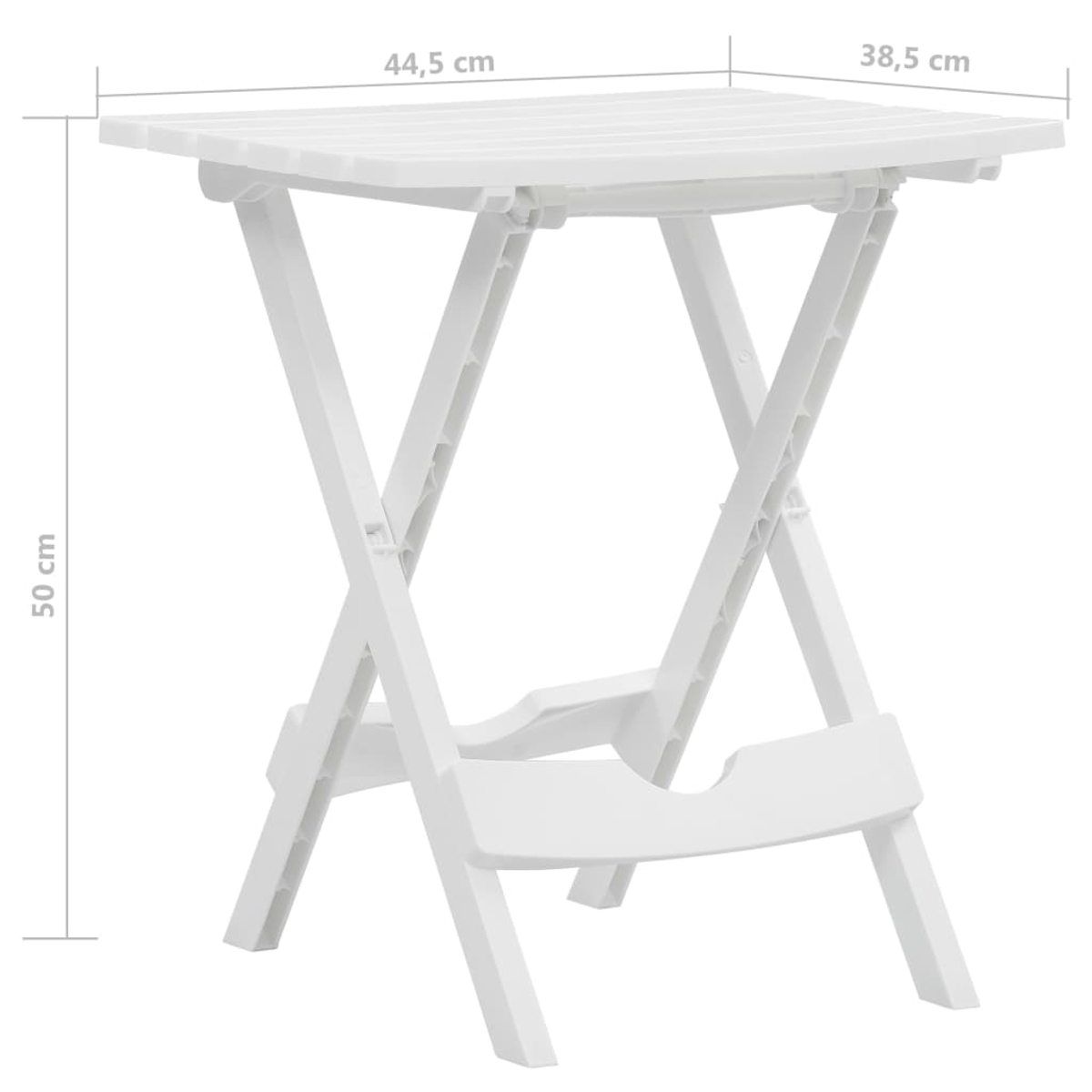 Weißer Klapptisch. Maße: 44,5x38,5x50 cm.