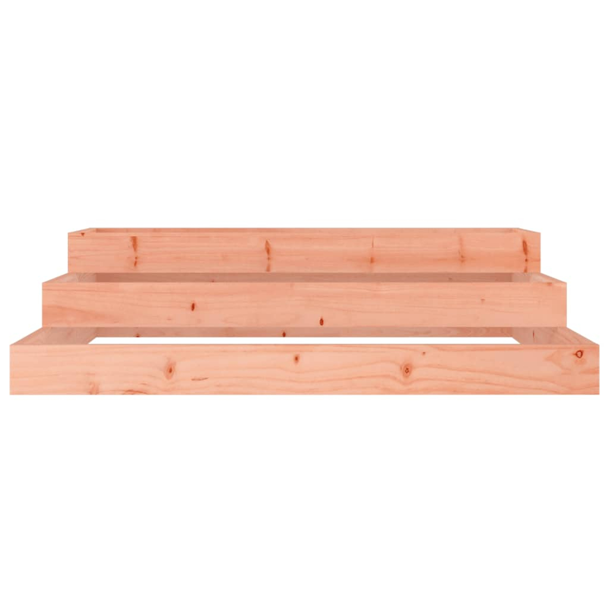 Holzstufen. Drei Ebenen aus Holz, offener Rahmen.