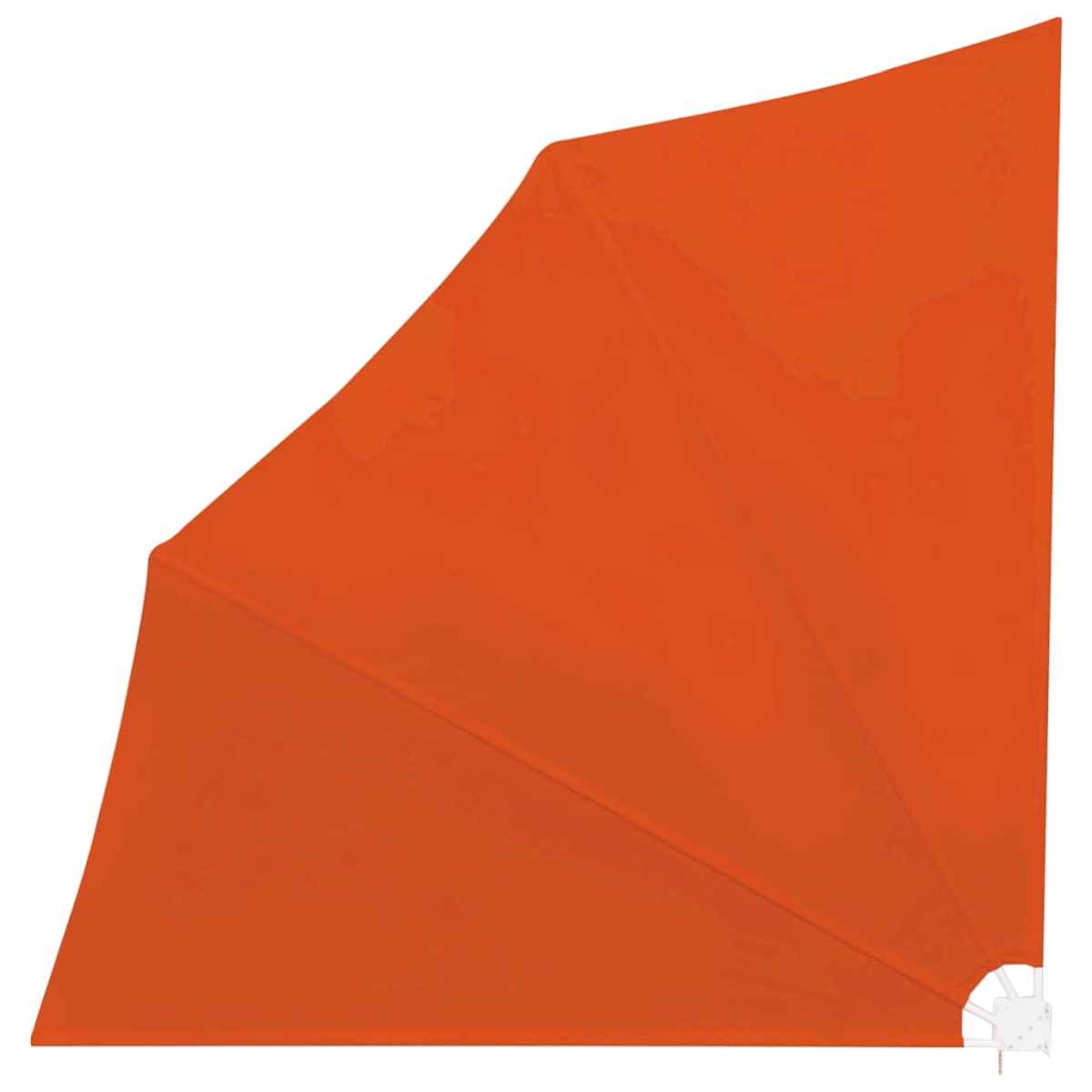 Ecke eines orangen Schirms. Weißer Rahmen am rechten Rand sichtbar. Eckige Form.