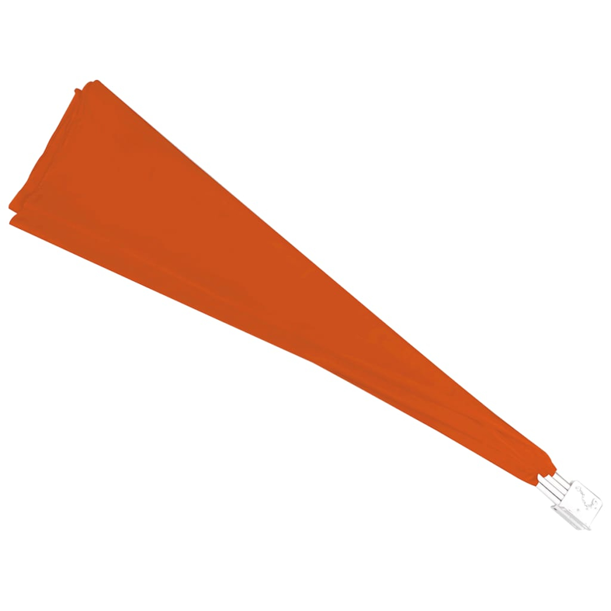Oranger Stoff in Form eines Dreiecks mit weißer Stütze an einem Ende.