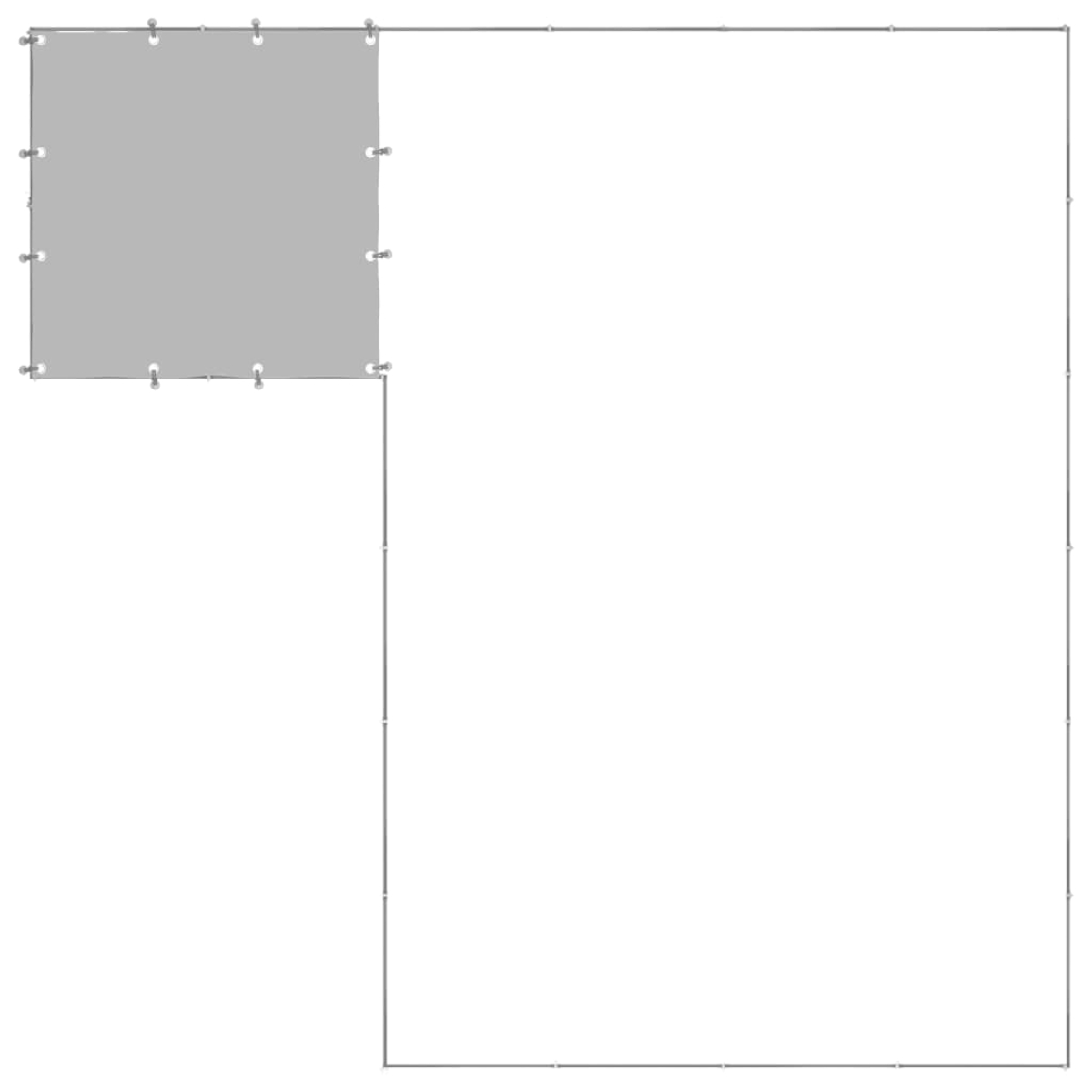 Diagramm eines rechteckigen Rahmens mit einer ausgeschnittenen Ecke. Graue Farbe.
