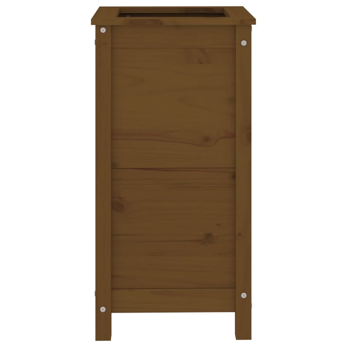 Eine braune Holzpflanzkasten, isoliert mit quadratischer Öffnung.