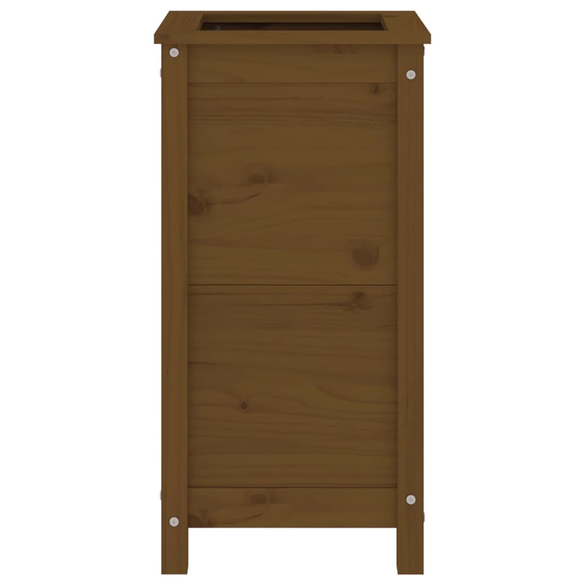Eine braune Holzpflanzkasten, isoliert mit quadratischer Öffnung.