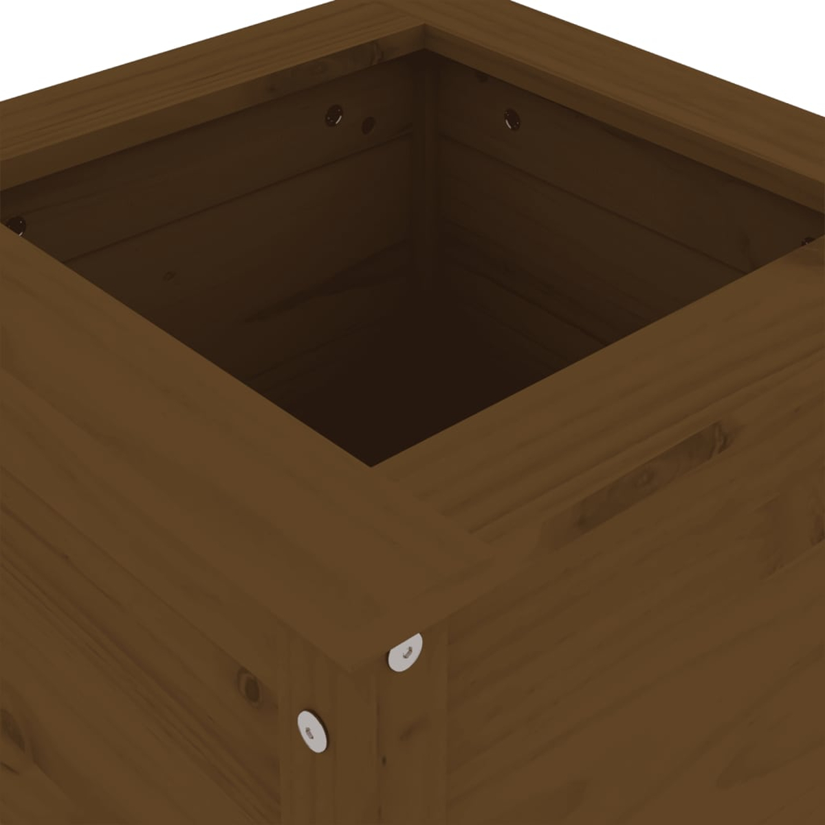 Draufsicht auf eine braune Holzpflanzkasten, isoliert mit quadratischer Öffnung.