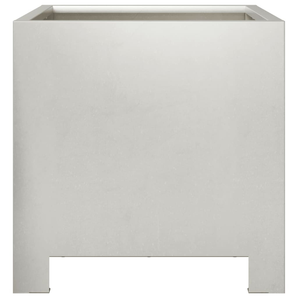Un vaso grigio quadrato, isolato su sfondo bianco, che mostra un design semplice e moderno.