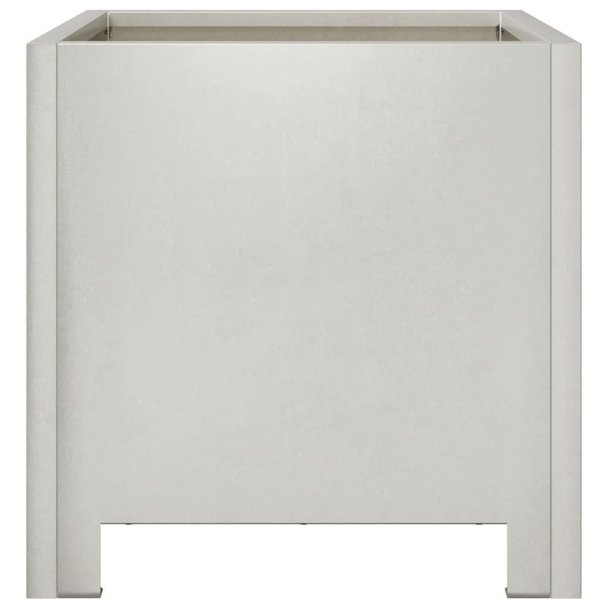 Un vaso grigio quadrato isolato su sfondo bianco, con un design semplice e moderno.