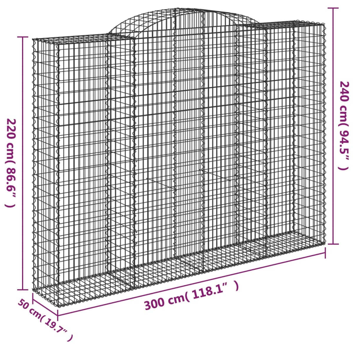 Gartenkäfig aus Metalldraht. Abmessungen sind angegeben. Der Käfig besteht aus schwarzem Metalldraht.