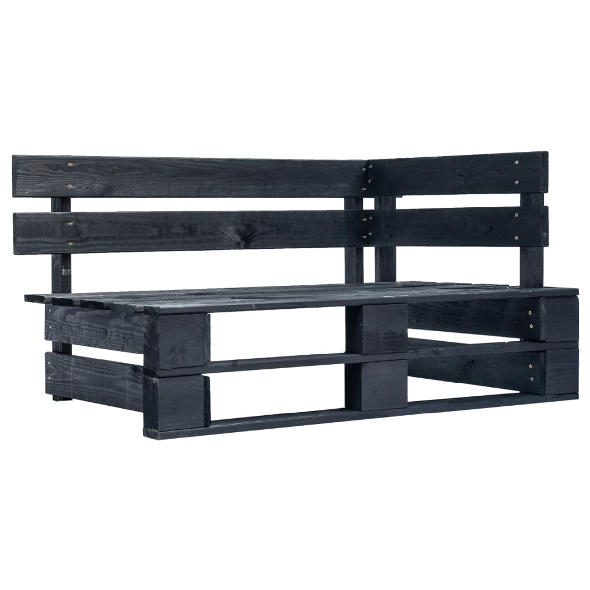 Schwarzes Ecksofa aus Paletten, Holzkonstruktion.