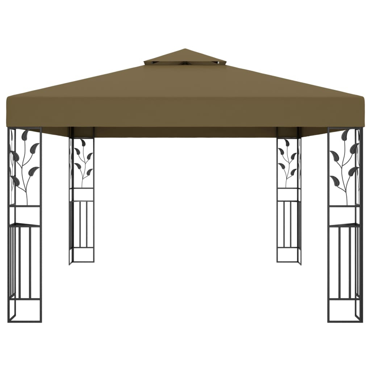 Ein brauner Pavillon mit schwarzem Rahmen. Es ist leer.