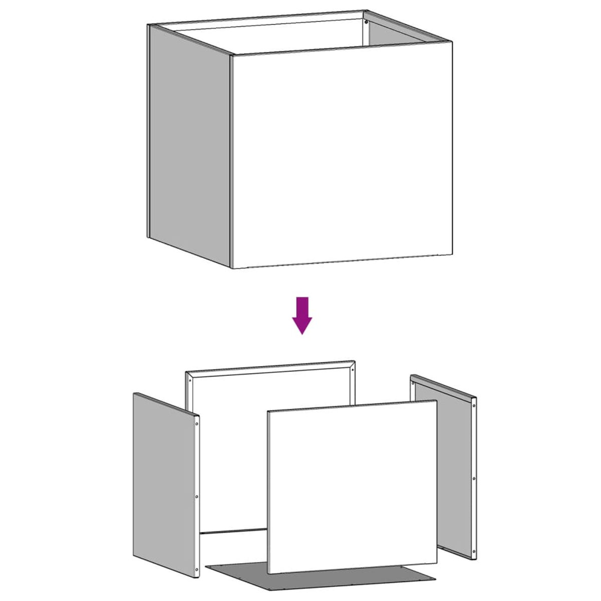 Diagramm eines Pflanzgefäßes, das aus Einzelteilen zusammengesetzt wird.