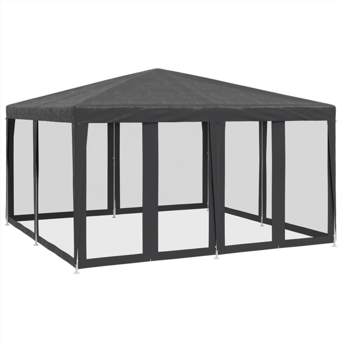 Un gazebo nero con lati trasparenti.
