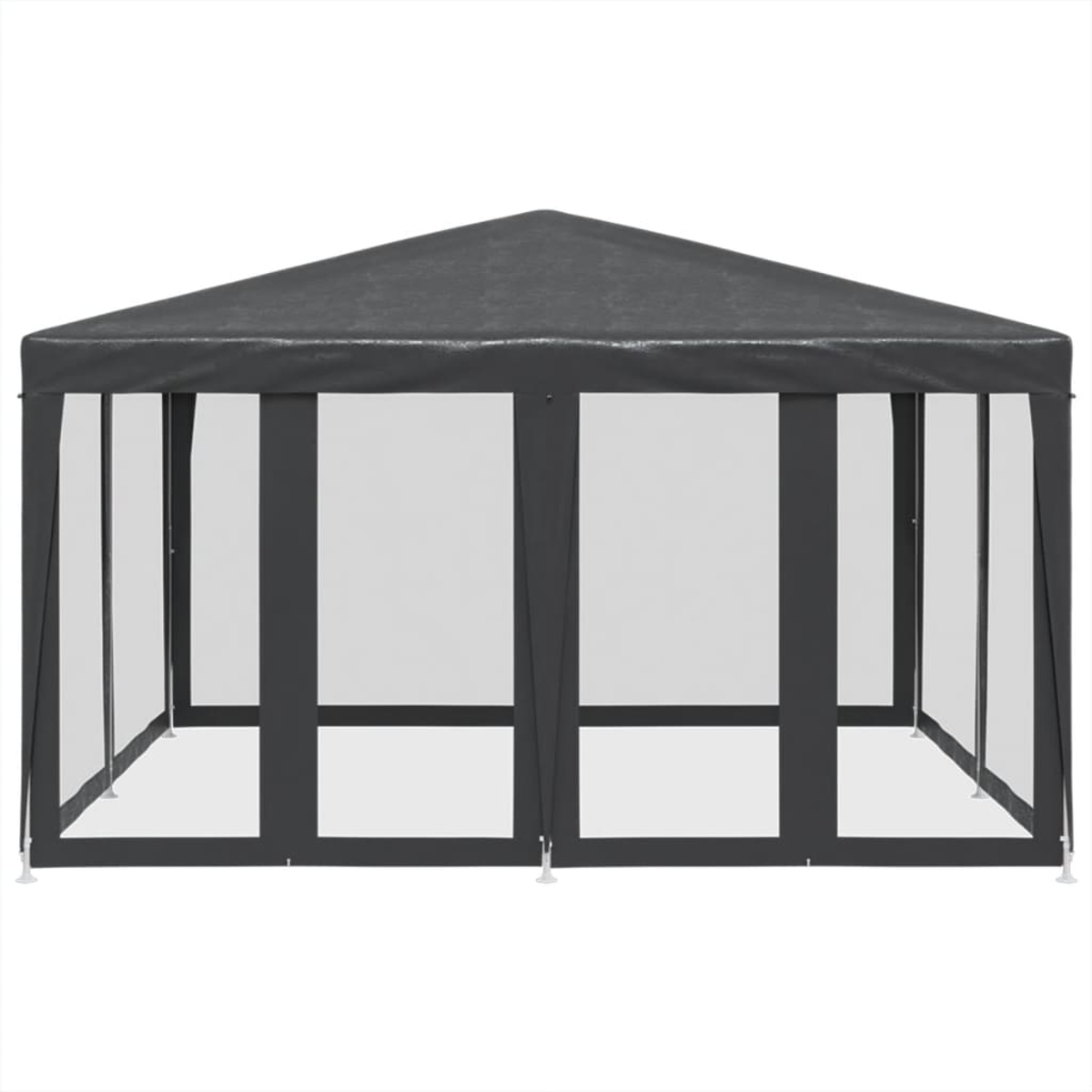 Un gazebo triangolare grigio scuro con lati trasparenti, su sfondo bianco.