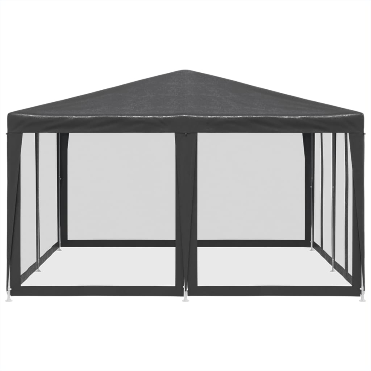 Un gazebo nero con lati trasparenti, primo piano.