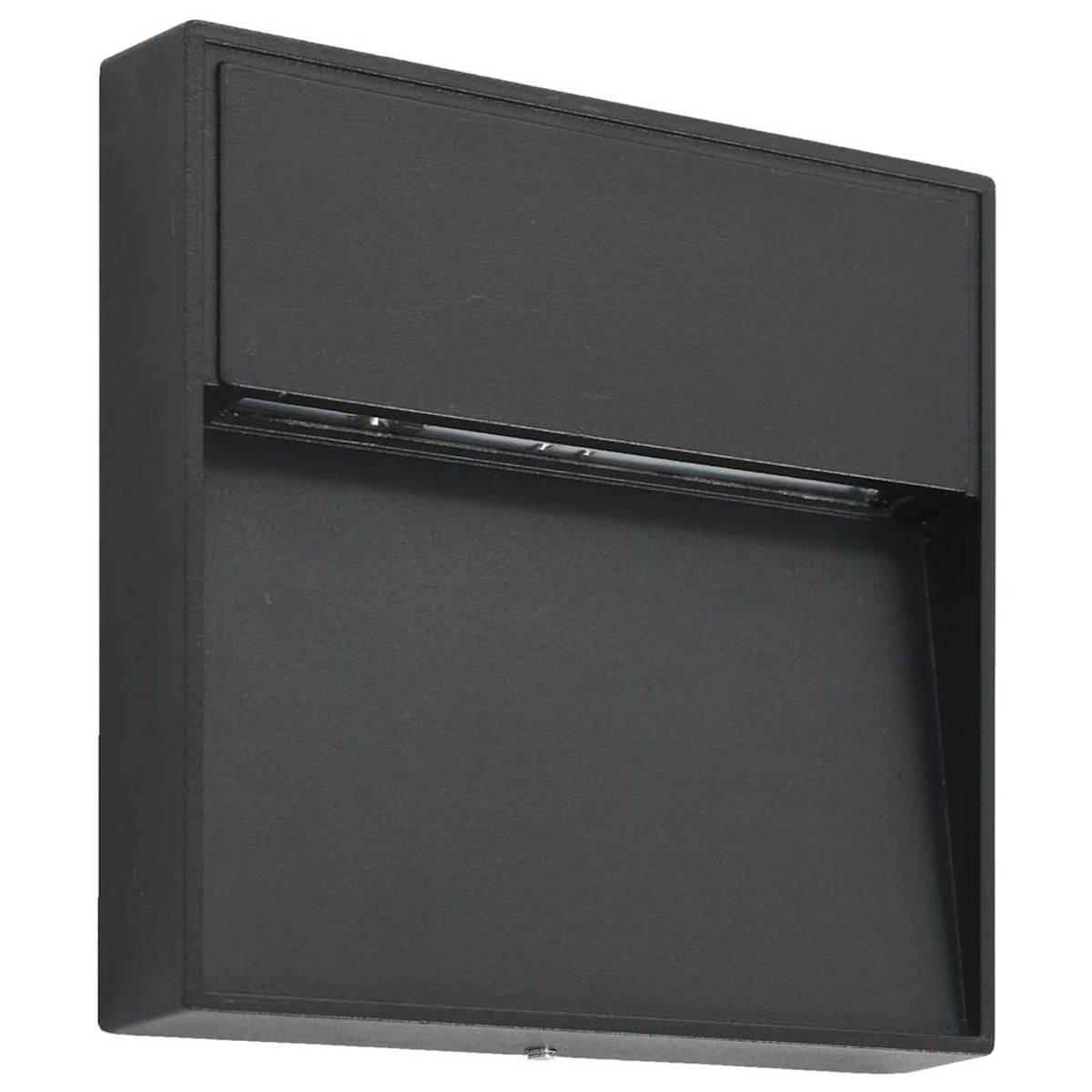 Eine schwarze, an der Wand montierte Außenleuchte.
