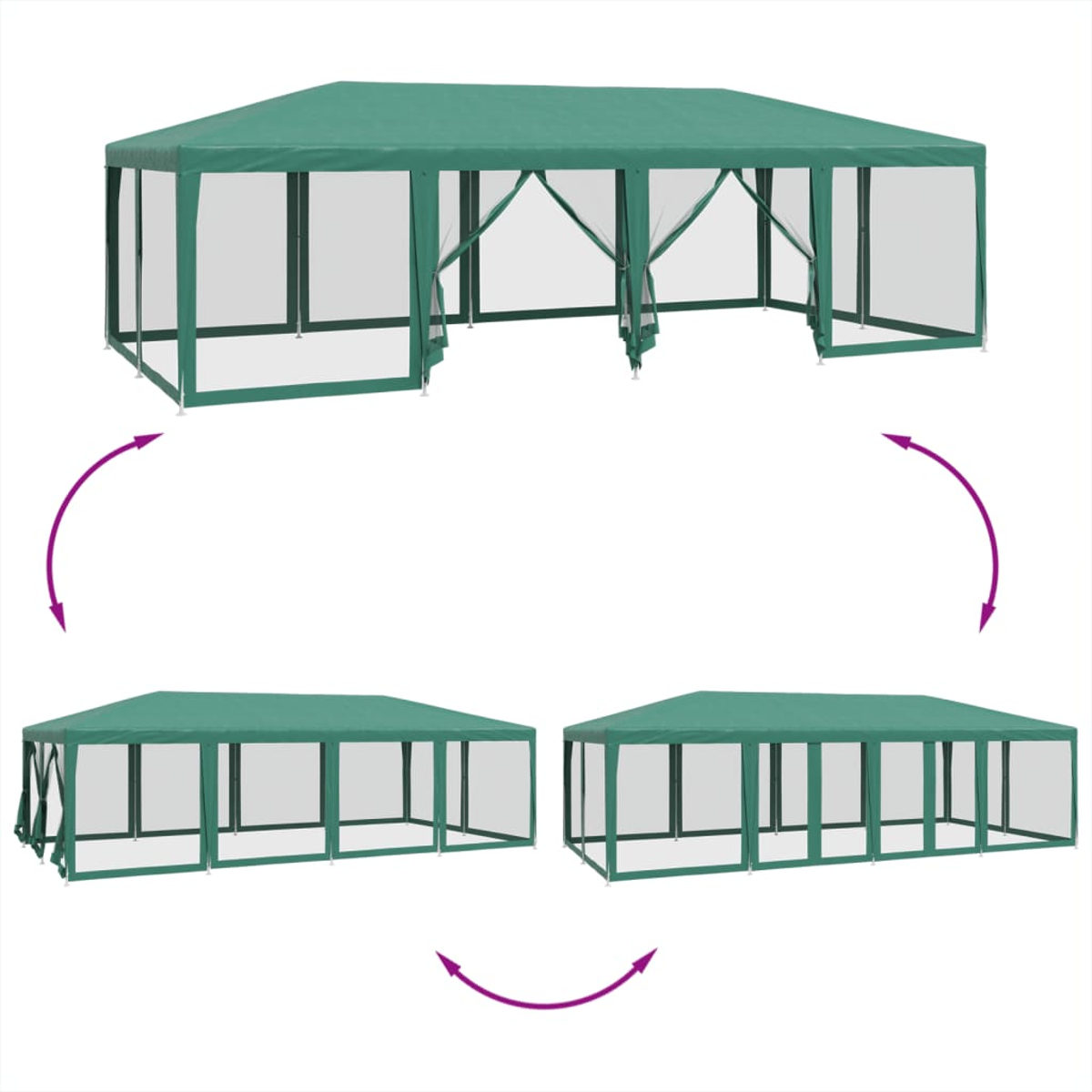 Trasformazioni gazebo: Sopra, assemblato; sotto, due configurazioni.
