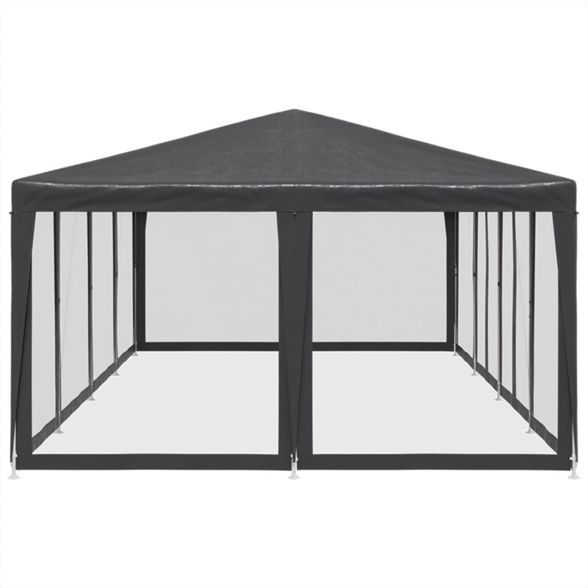Gazebo con telaio nero, lati trasparenti e tetto piatto.