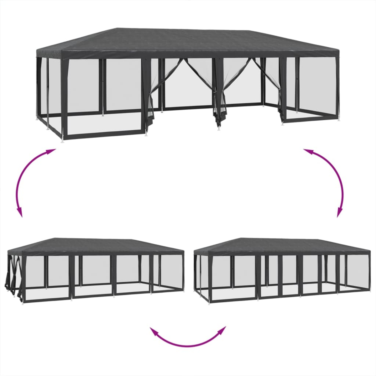 Diagramma che mostra un gazebo in tre diverse configurazioni.