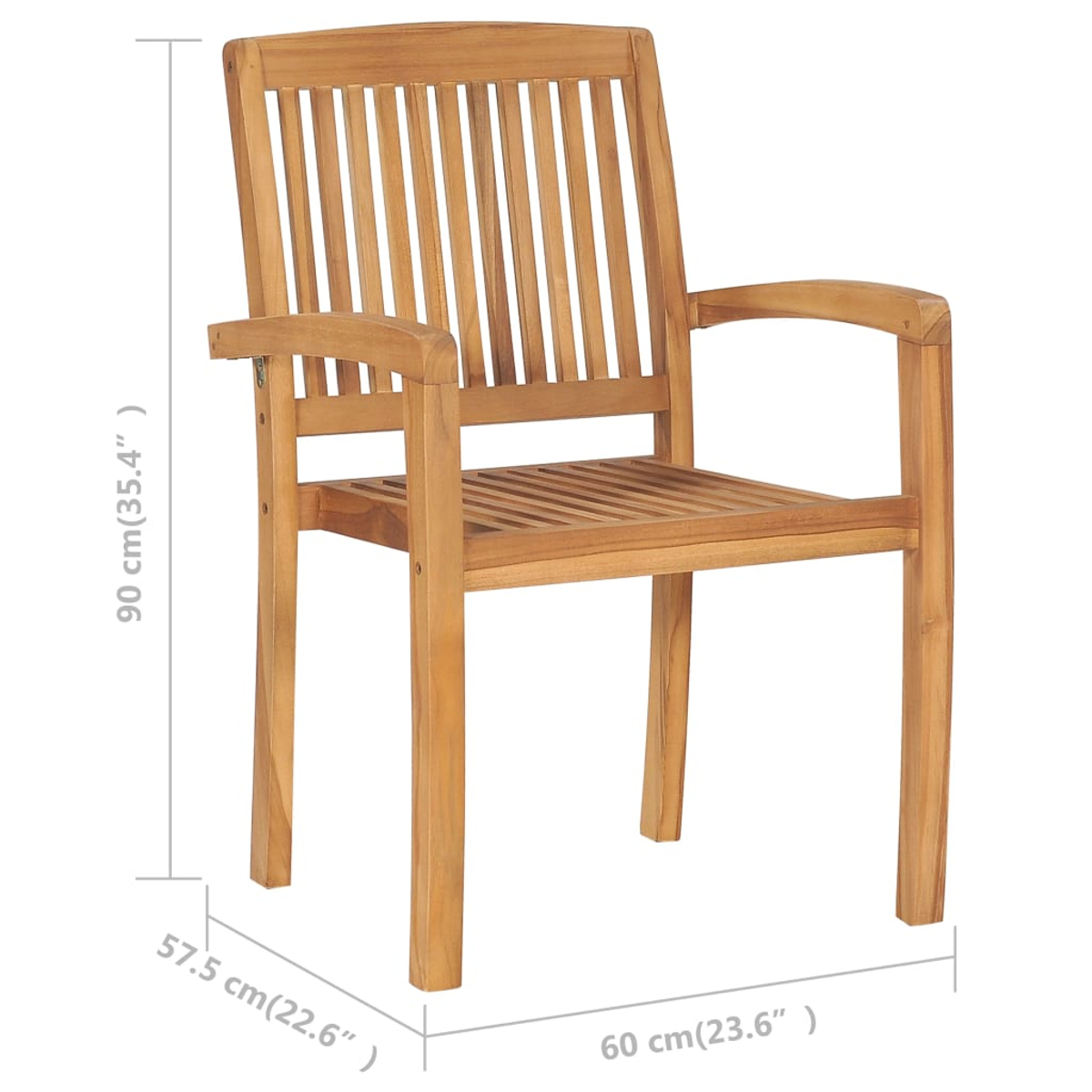 Holzstuhl mit Lamellen auf Sitz und Rückenlehne, mit Maßen.