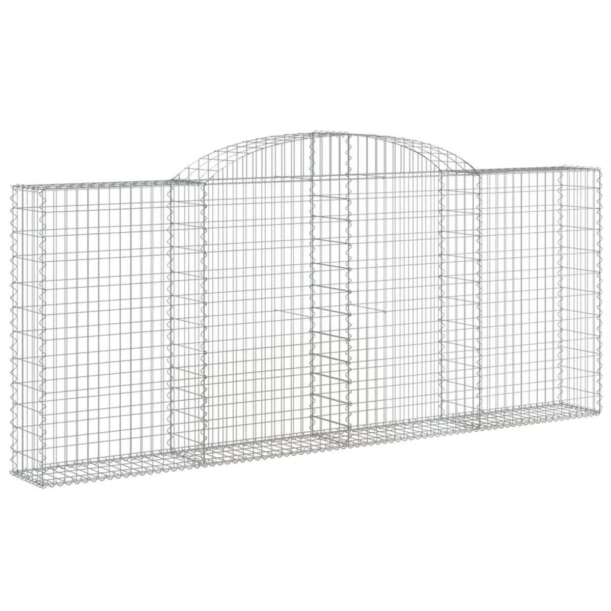 Gabionen-Wandkonstruktion aus Drahtgeflecht.
