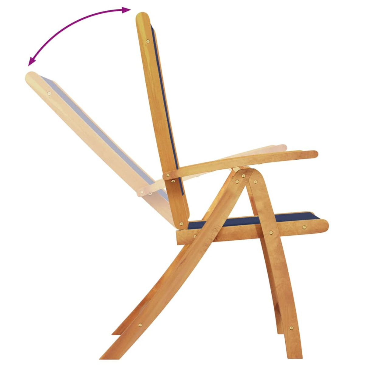 Holzstuhl mit verstellbarer Rückenlehne. Die Rückenlehne ist nach oben in eine neue Position abgewinkelt.