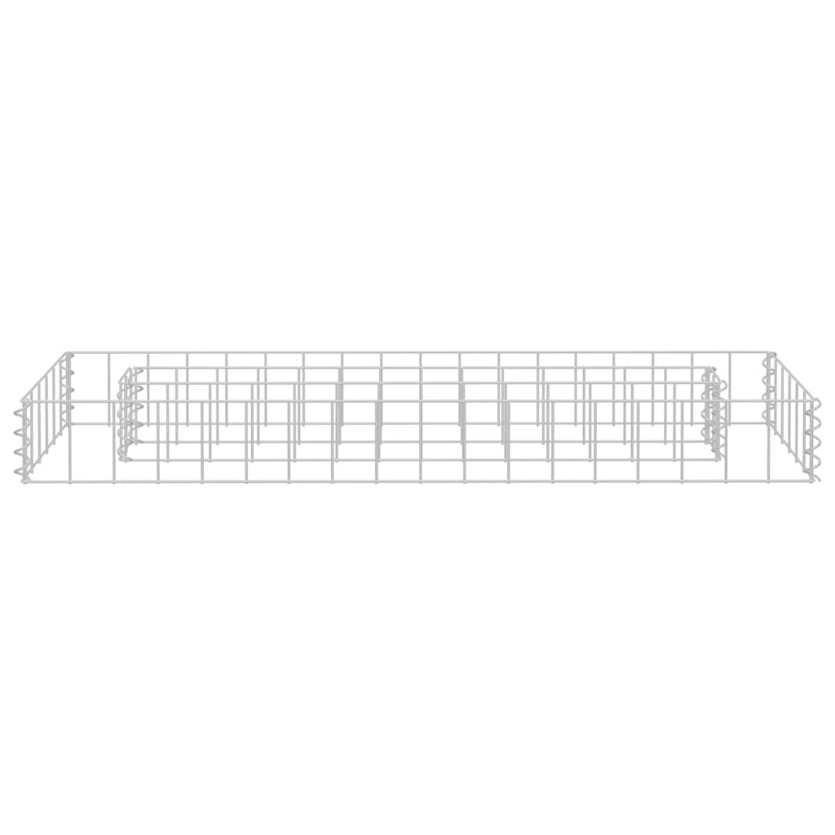 Metall-Gabione, rechteckige Form, mit Gitterdesign, weißer Hintergrund.
