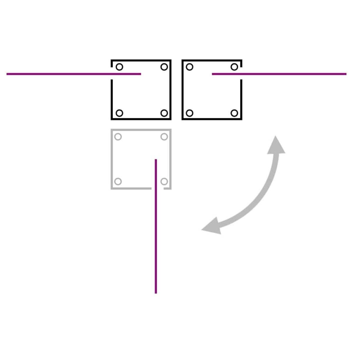 Diagramm eines Mechanismus mit Pfeilen, die Bewegung zeigen.
