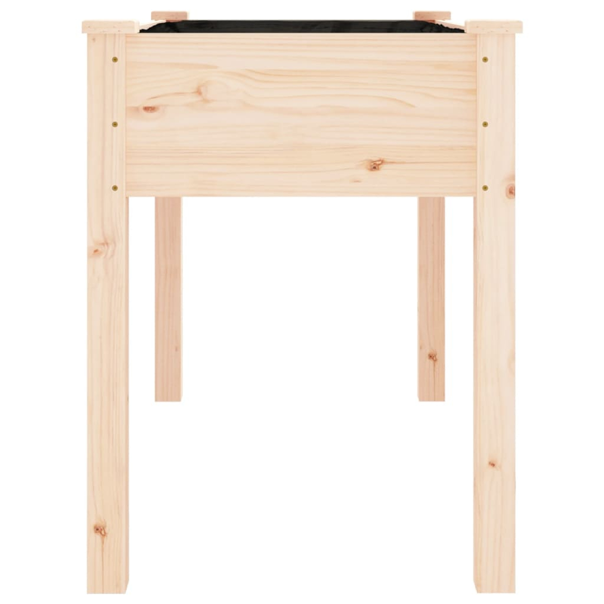 Ein erhöhter Gartenbeet aus Holz mit vier Beinen. Das Holz ist hellbraun und hat sichtbare Maserung.