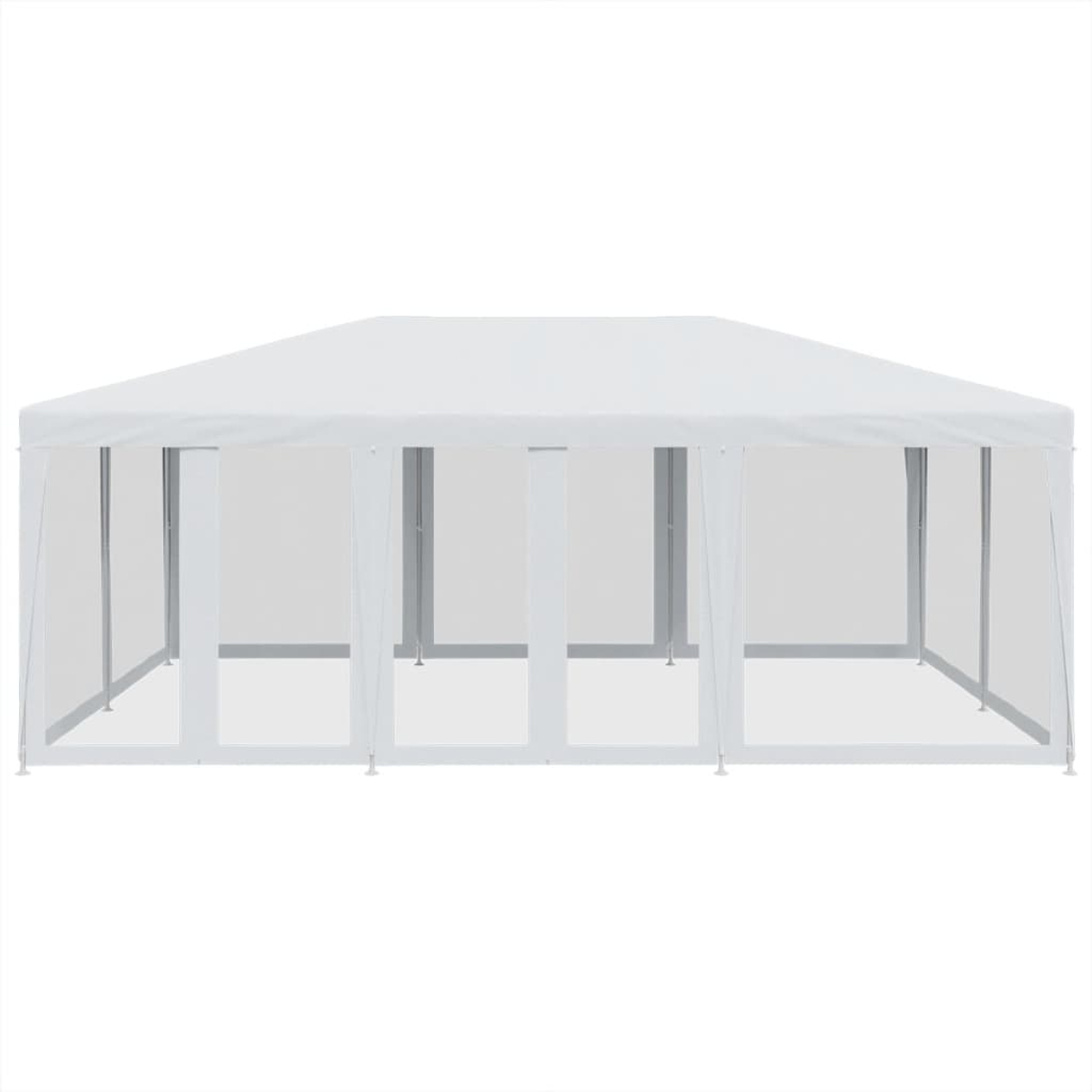 Gazebo bianco con più pannelli trasparenti e tetto bianco, su sfondo bianco.
